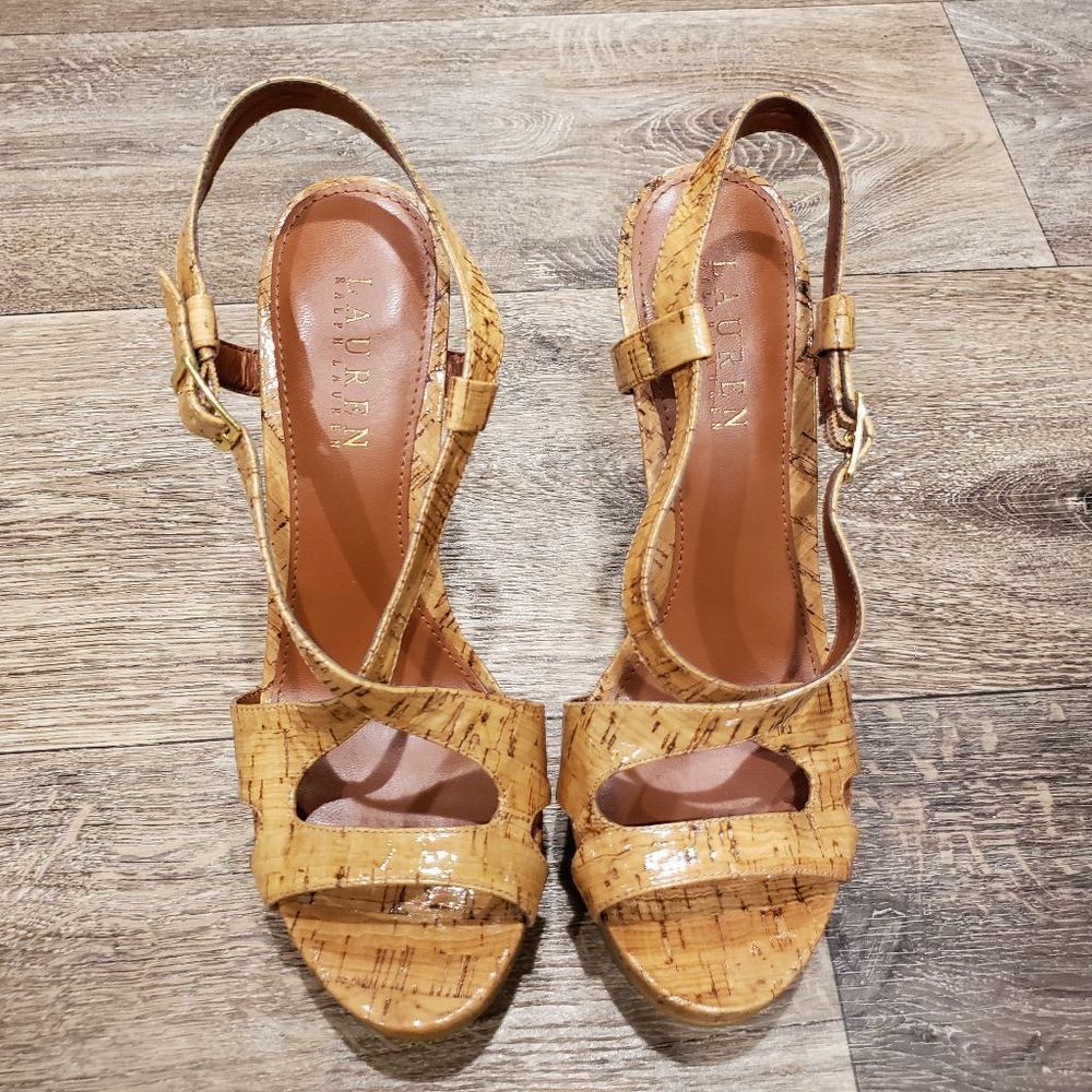 Lauren Ralph Lauren Cork-Patterned Tan Slingback Heels